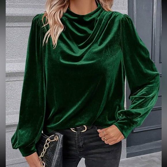 Luxe green draped velvet top LAST FEW - Picture 4 of 16